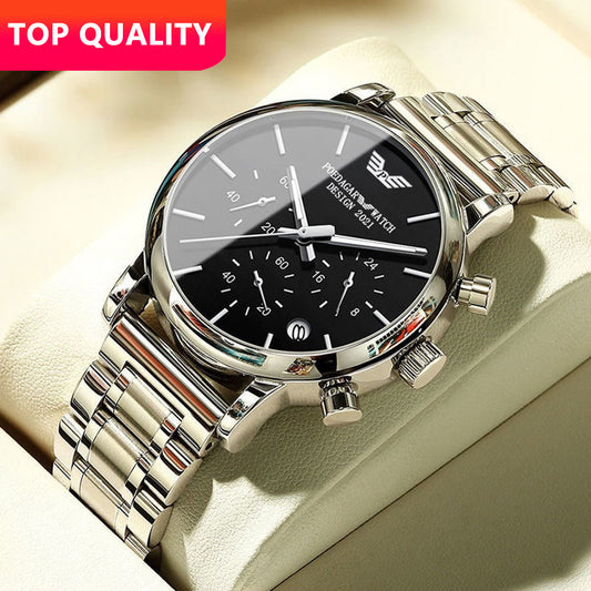 Chronograph Stainless Steel Waterproof Luminous Date Quartz Mens Watches Fashion Business Wristwatch