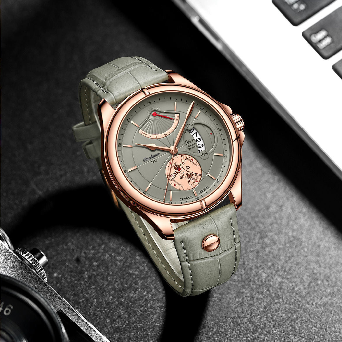 Casual Sport Leather Quartz Watches Waterproof Luminous Luxury Men‘s Wristwach