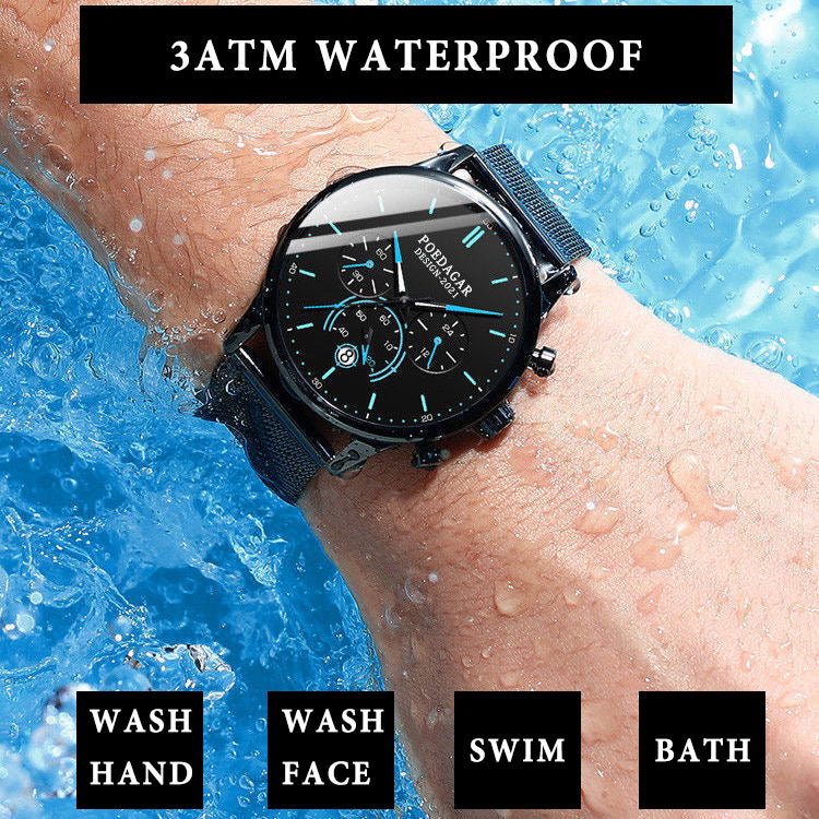 Ultra-Thin Minimalist Sport Chronograph Quartz Mesh Stainless Steel Watch Waterproof Luminous Fashion Wristwatch