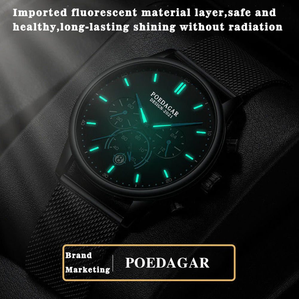 Ultra-Thin Minimalist Sport Chronograph Quartz Mesh Stainless Steel Watch Waterproof Luminous Fashion Wristwatch